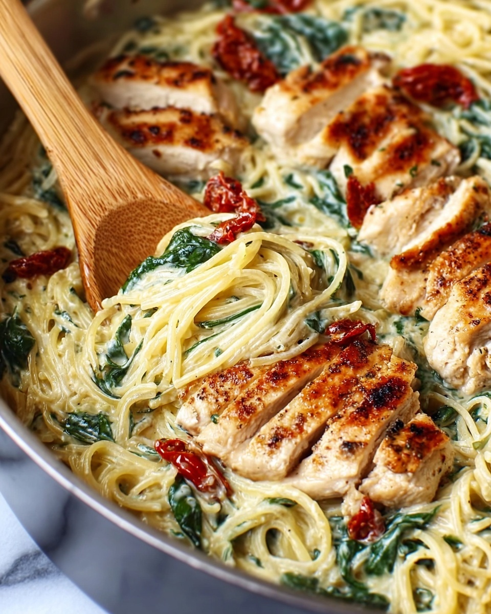 Tuscan Chicken and Spaghetti Squash Skillet with Sun-Dried Tomatoes and Spinach Recipe - Recipe Image