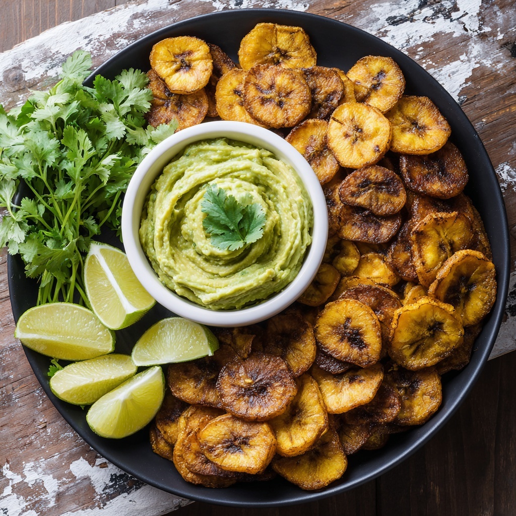 Baked Plantain Chips with Guacamole Recipe - Recipe Image