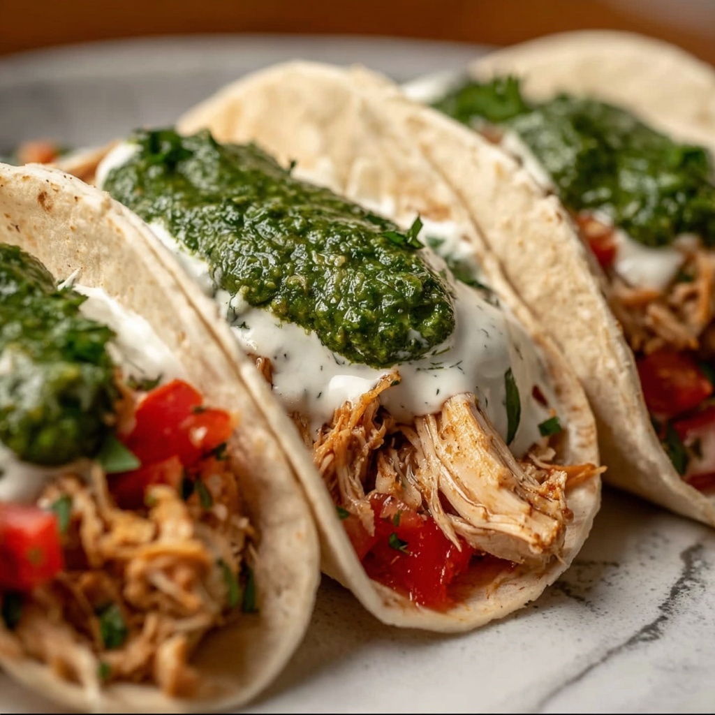 Shredded Chicken Tacos with Creamy Chimichurri Sauce Recipe - Recipe Image
