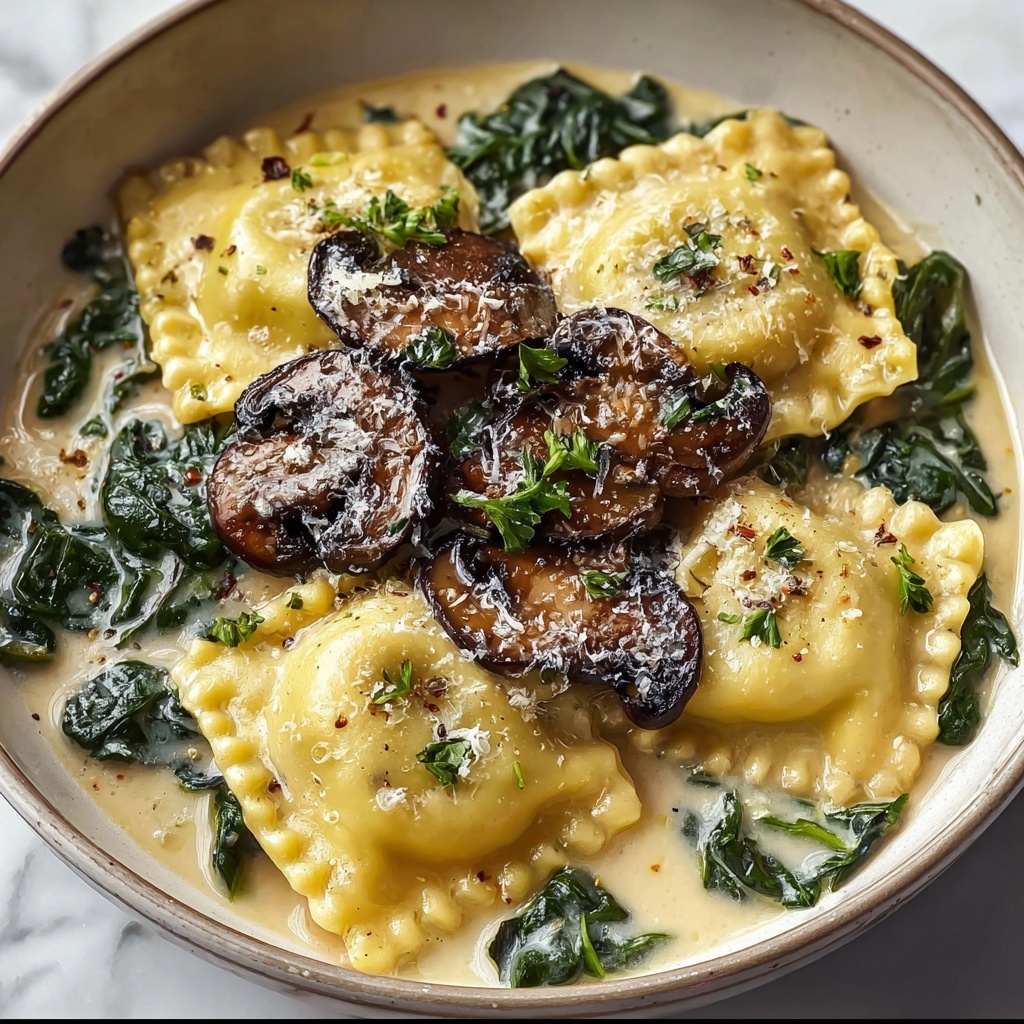 Spinach Mushroom Alfredo Ravioli Recipe - Recipe Image