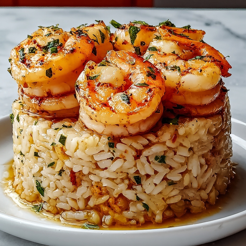 Garlic Butter Shrimp and Rice Stack Recipe - Recipe Image
