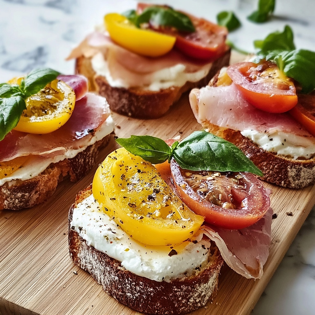 Cheesy Burrata Crostini with Prosciutto and Peaches Recipe - Recipe Image