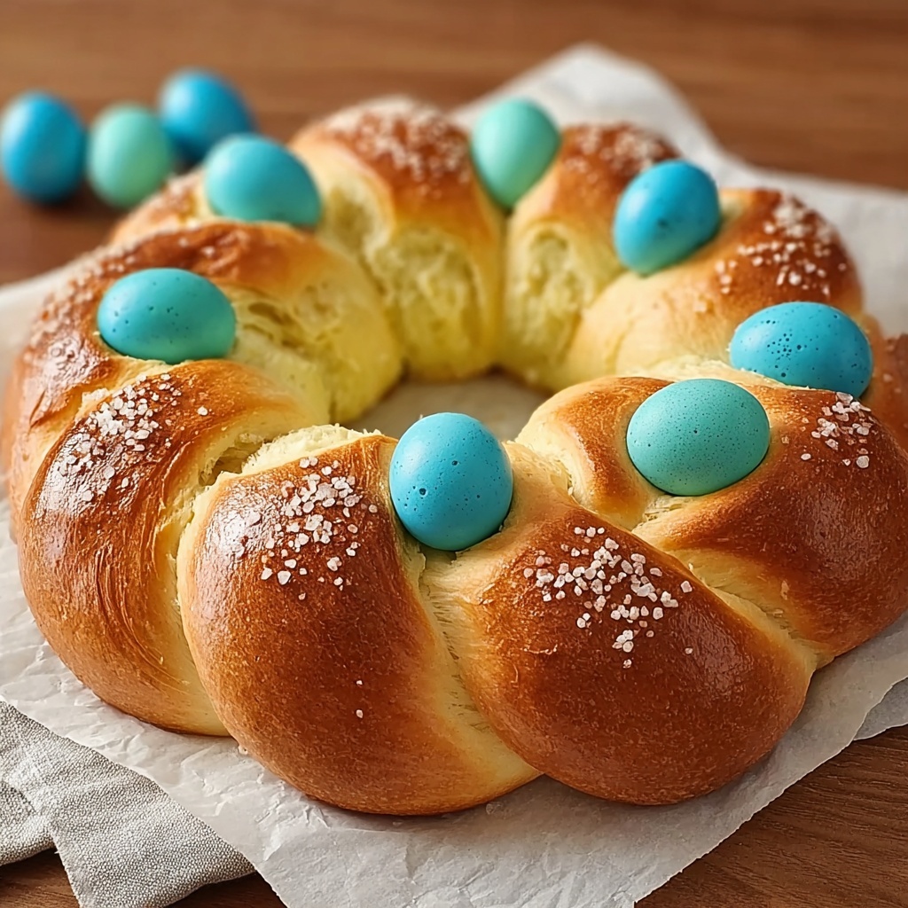 Italian Easter Bread With Dyed Eggs Recipe - Recipe Image