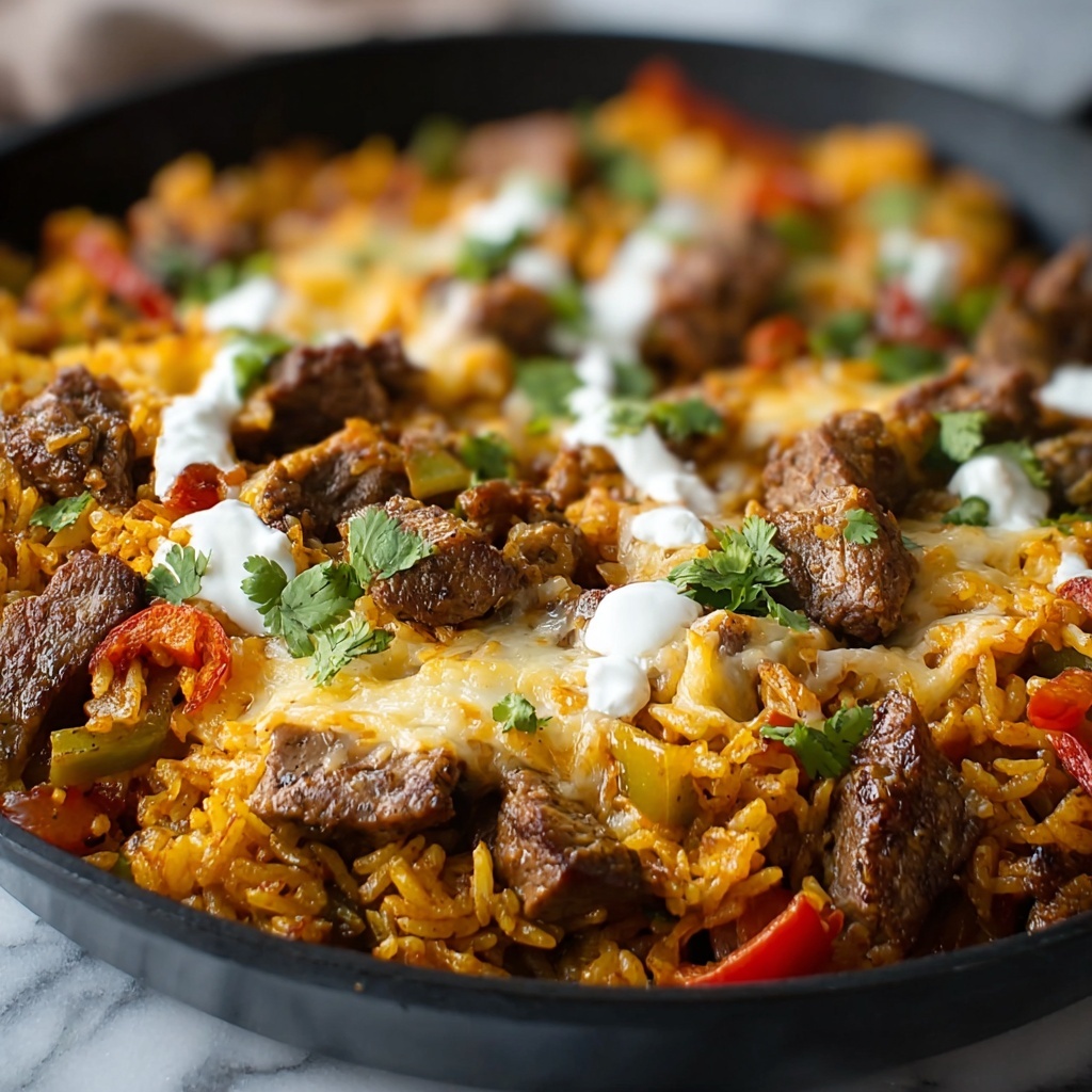 One Pan Steak Fajita and Rice Skillet Recipe - Recipe Image
