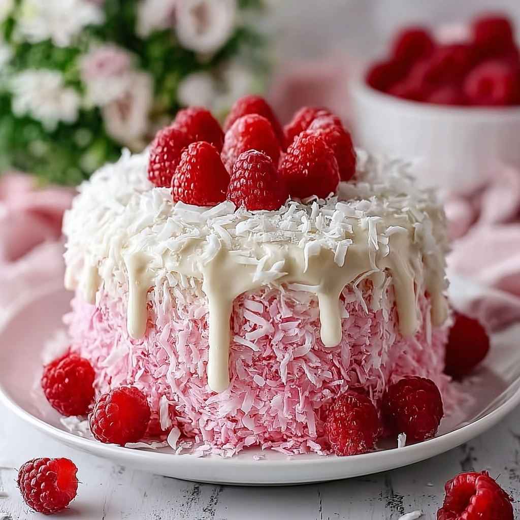 Raspberry Coconut Snowball Cake Recipe - Recipe Image