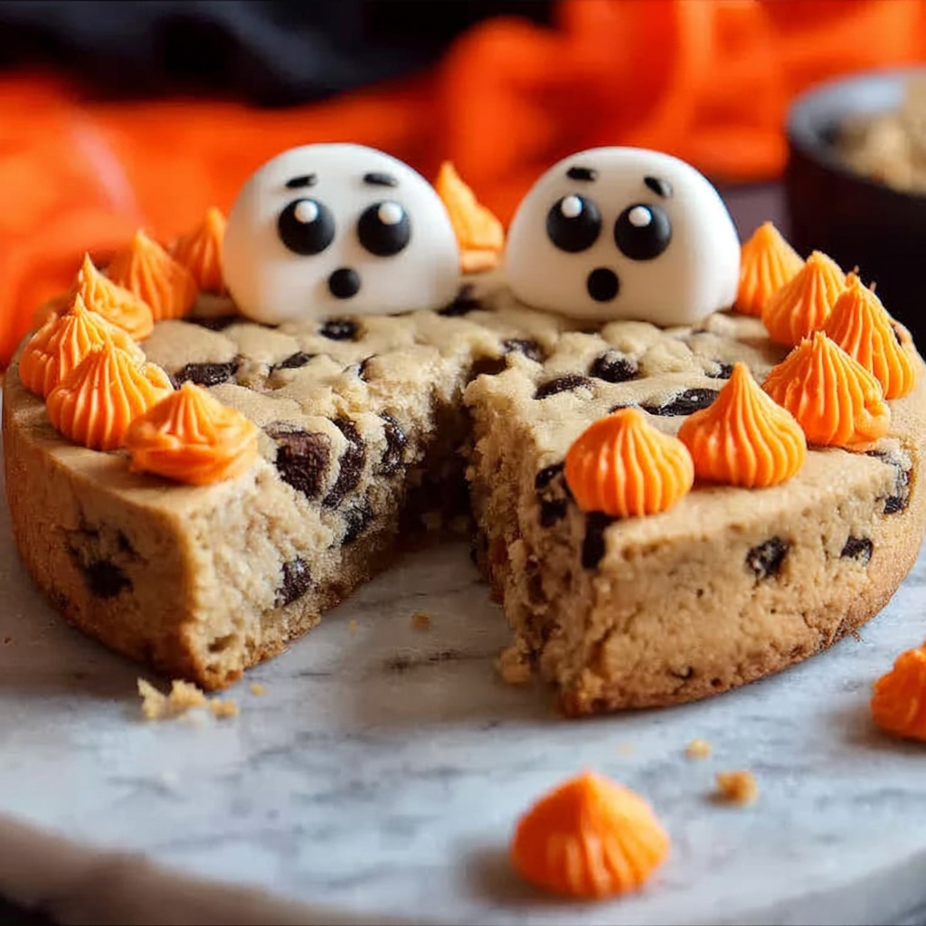 Halloween Cookie Cake with Haunted Ghost Decoration Recipe - Recipe Image