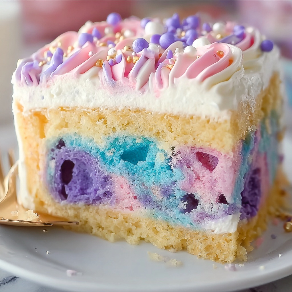 Unicorn Rainbow Jell-O Poke Cake Recipe - Recipe Image
