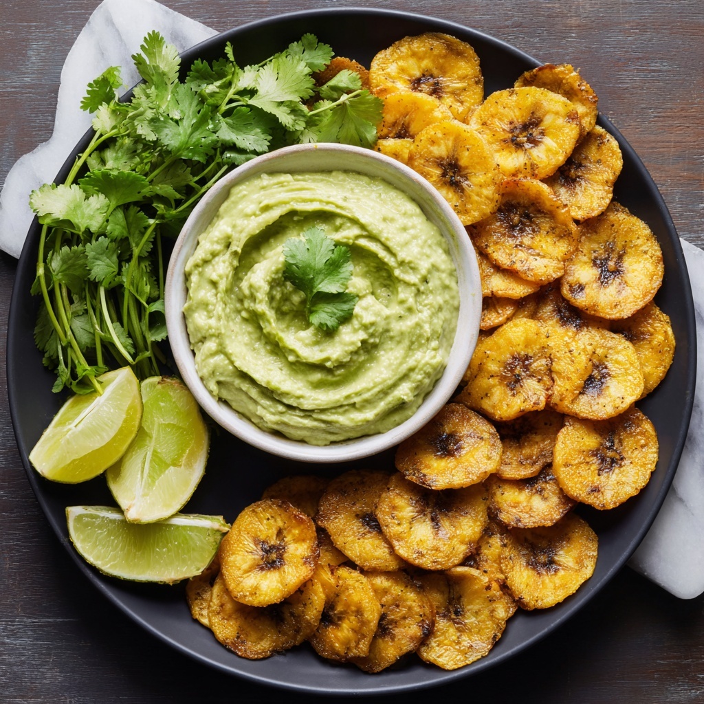 Baked Plantain Chips with Guacamole Recipe - Recipe Image