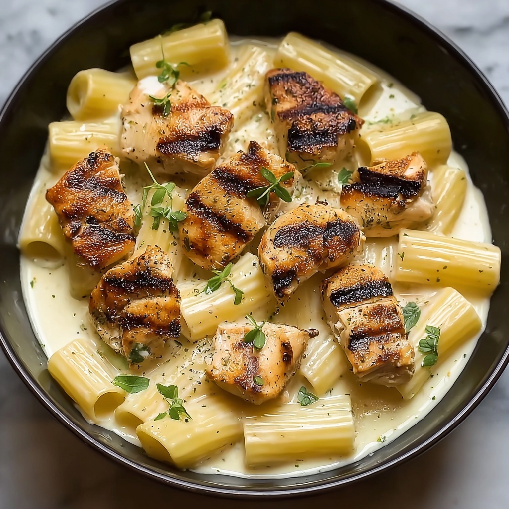 Creamy Garlic Butter Chicken and Rigatoni in Parmesan Sauce Recipe - Recipe Image