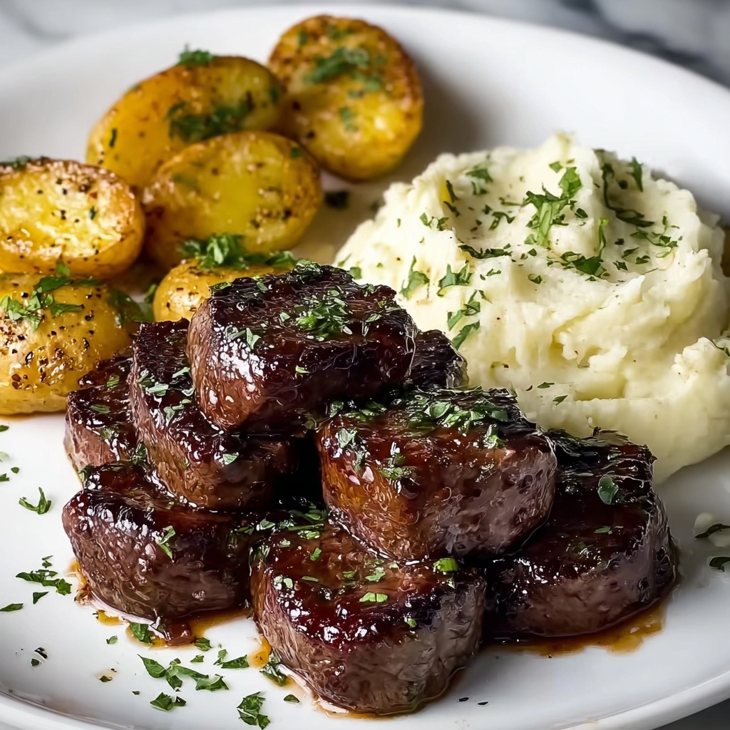 Garlic Butter Steak Bites with Cheesy Smashed Potatoes Recipe - Recipe Image