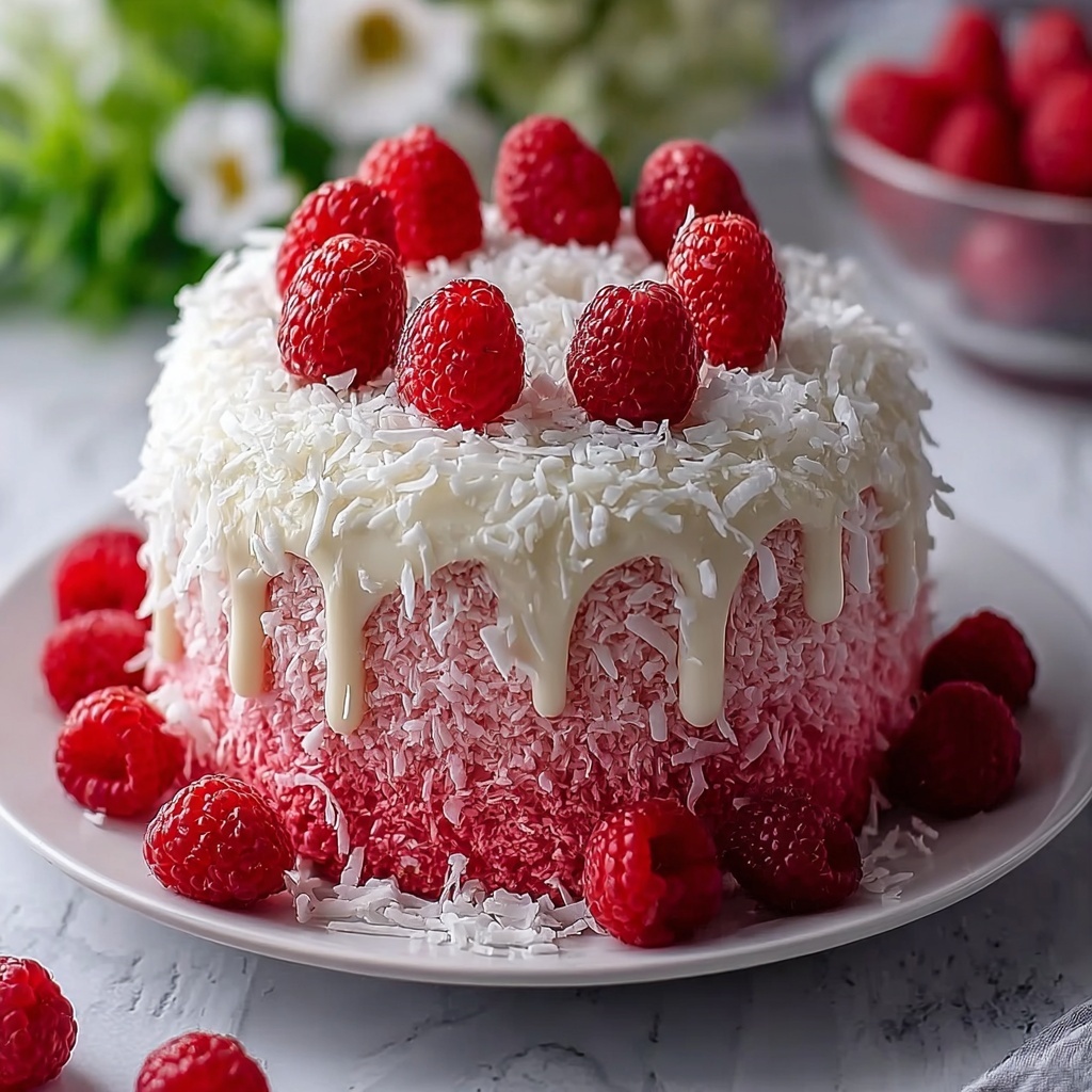 Raspberry Coconut Snowball Cake Recipe - Recipe Image