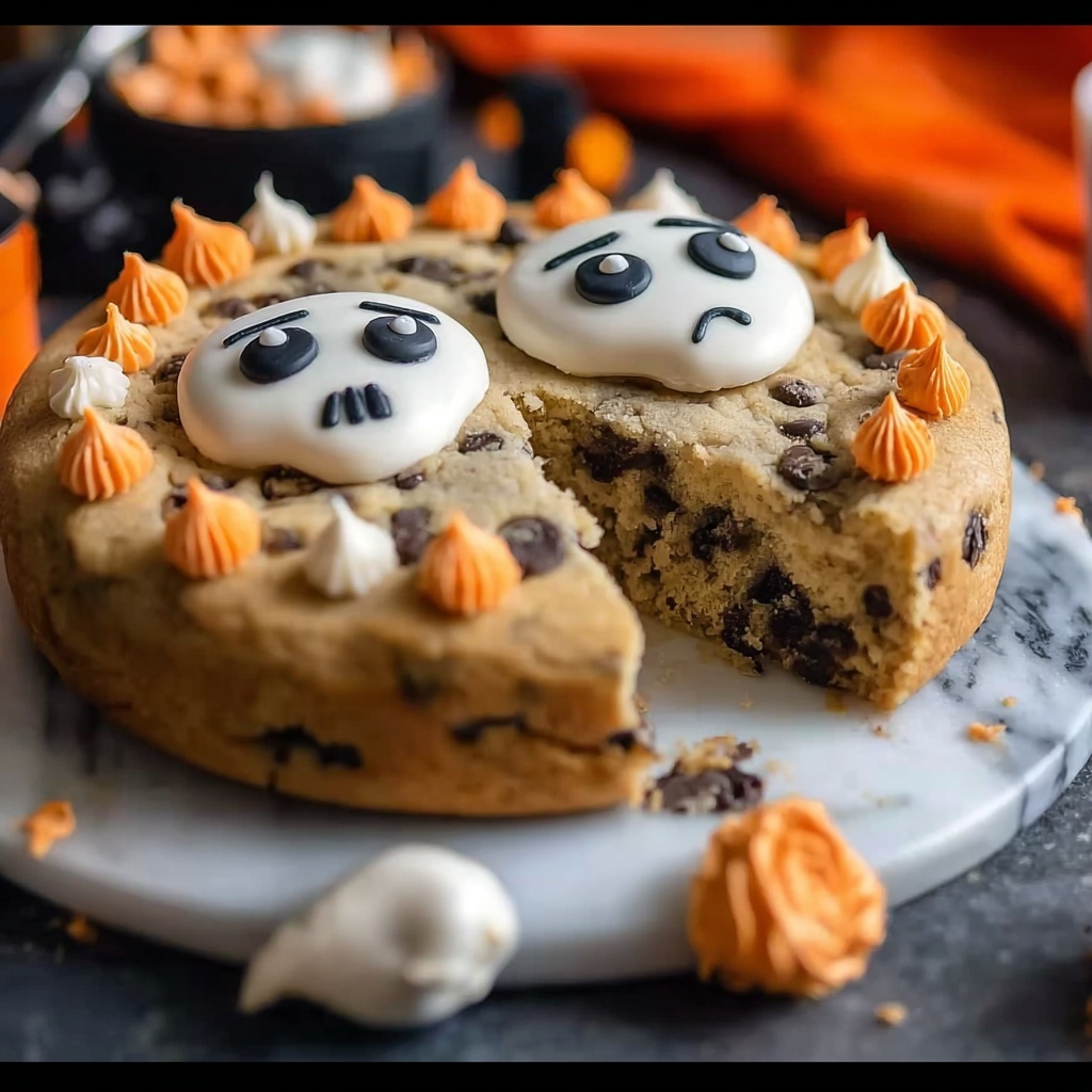 Halloween Cookie Cake with Haunted Ghost Decoration Recipe - Recipe Image