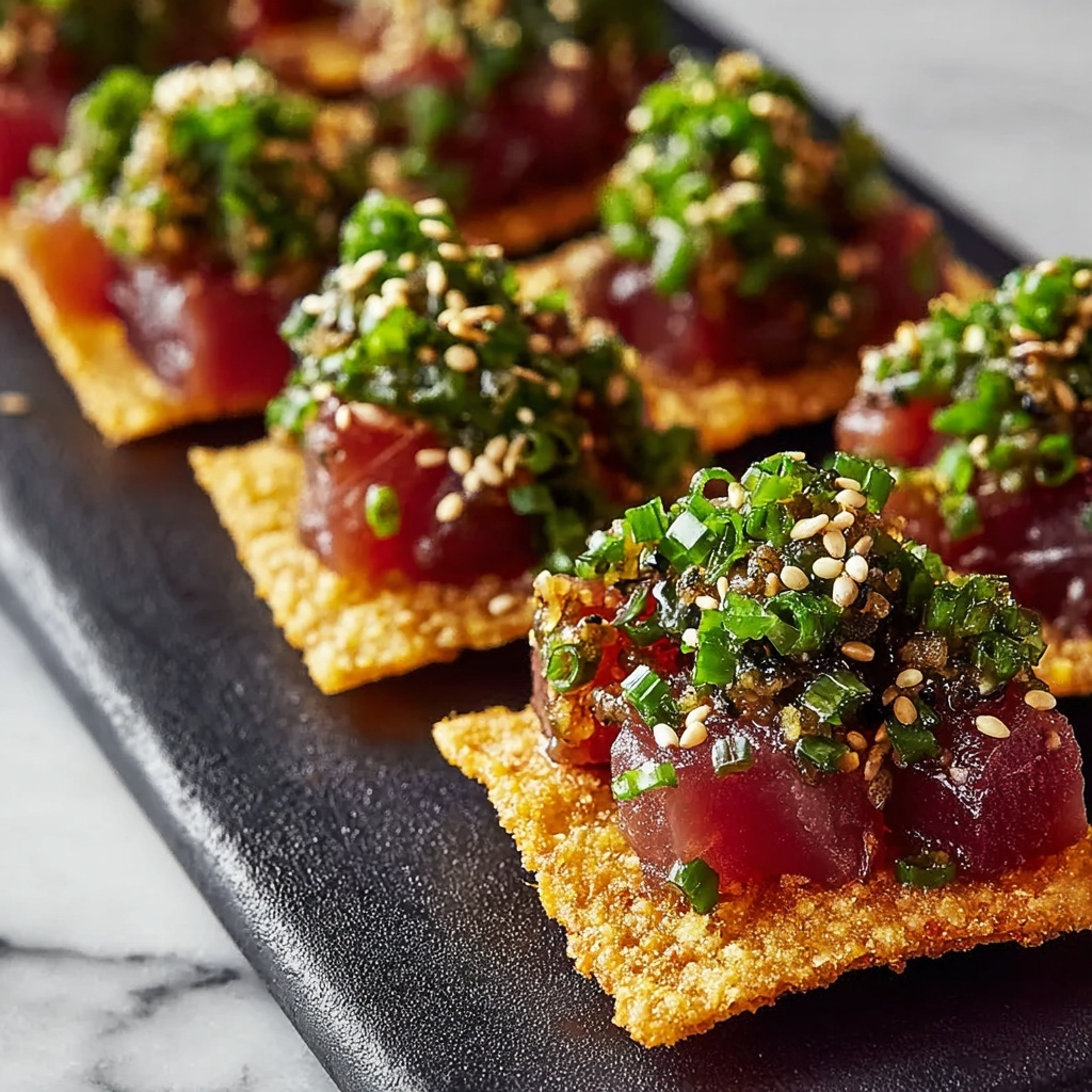 Spicy Tuna Tartare on Crispy Wonton Chips Recipe - Recipe Image