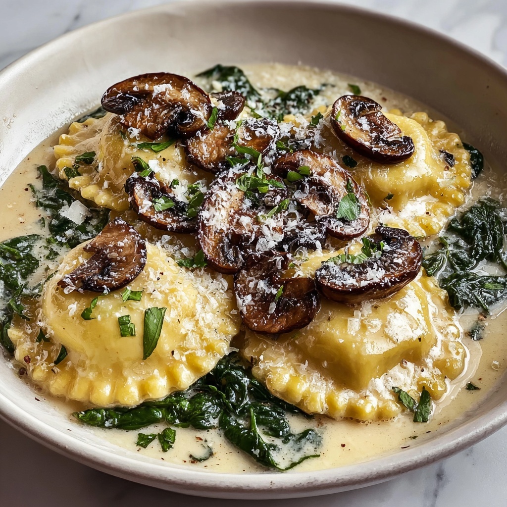 Spinach Mushroom Alfredo Ravioli Recipe - Recipe Image