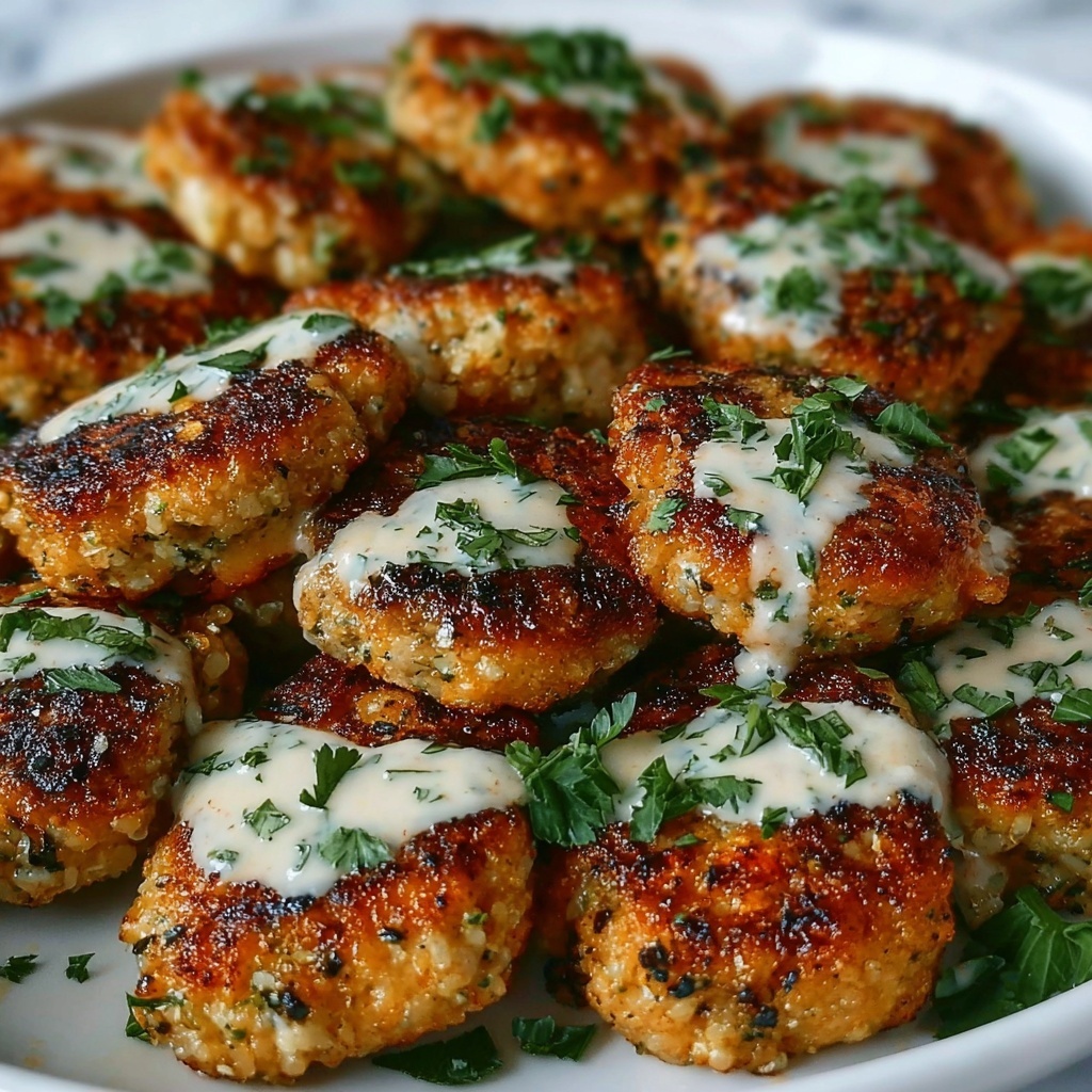 Garlic Butter Parmesan Chicken Bites with Creamy Herb Sauce Recipe - Recipe Image