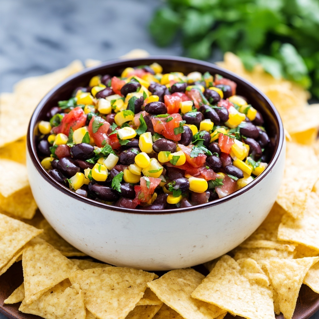 Black Bean and Corn Salsa with Tortilla Chips Recipe - Recipe Image