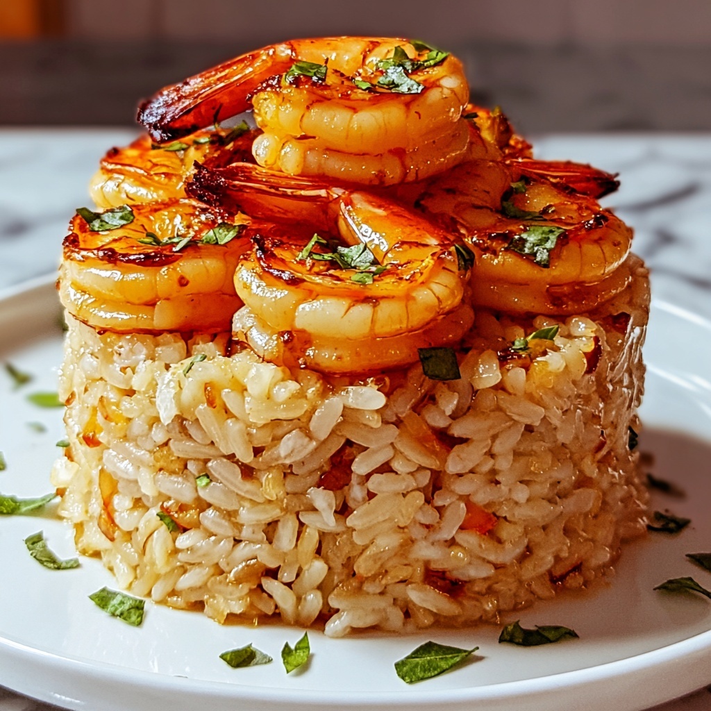 Garlic Butter Shrimp and Rice Stack Recipe - Recipe Image
