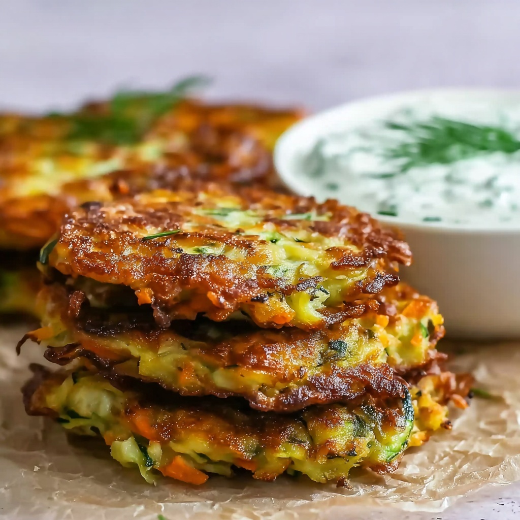 Crispy Vegetable Fritters with Creamy Garlic Tzatziki Recipe - Recipe Image