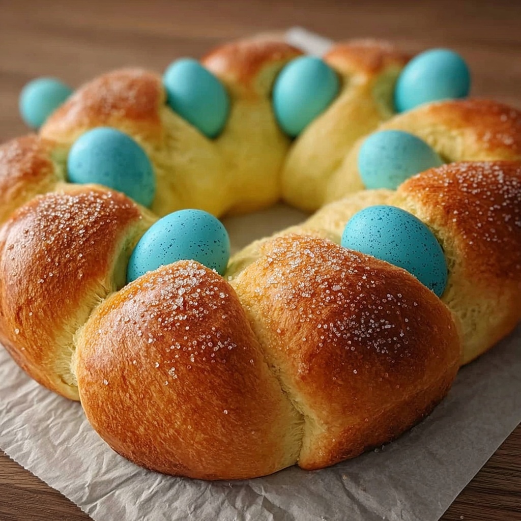 Italian Easter Bread With Dyed Eggs Recipe - Recipe Image
