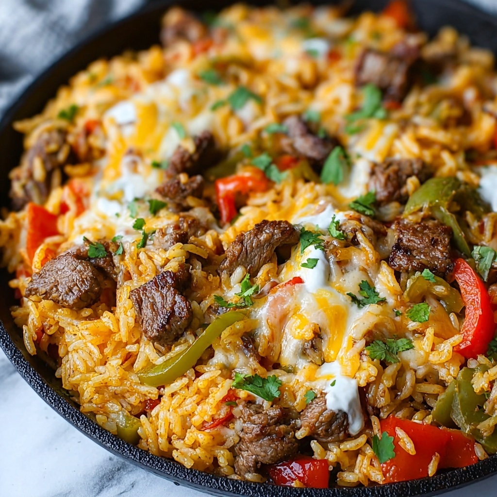 One Pan Steak Fajita and Rice Skillet Recipe - Recipe Image