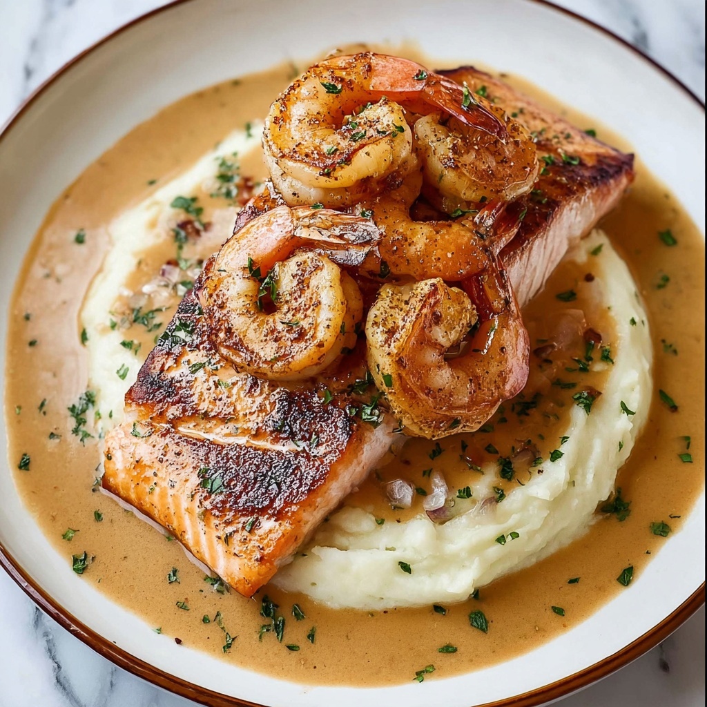 Cajun Salmon and Shrimp with Creamy Monterey Jack Sauce Recipe - Recipe Image