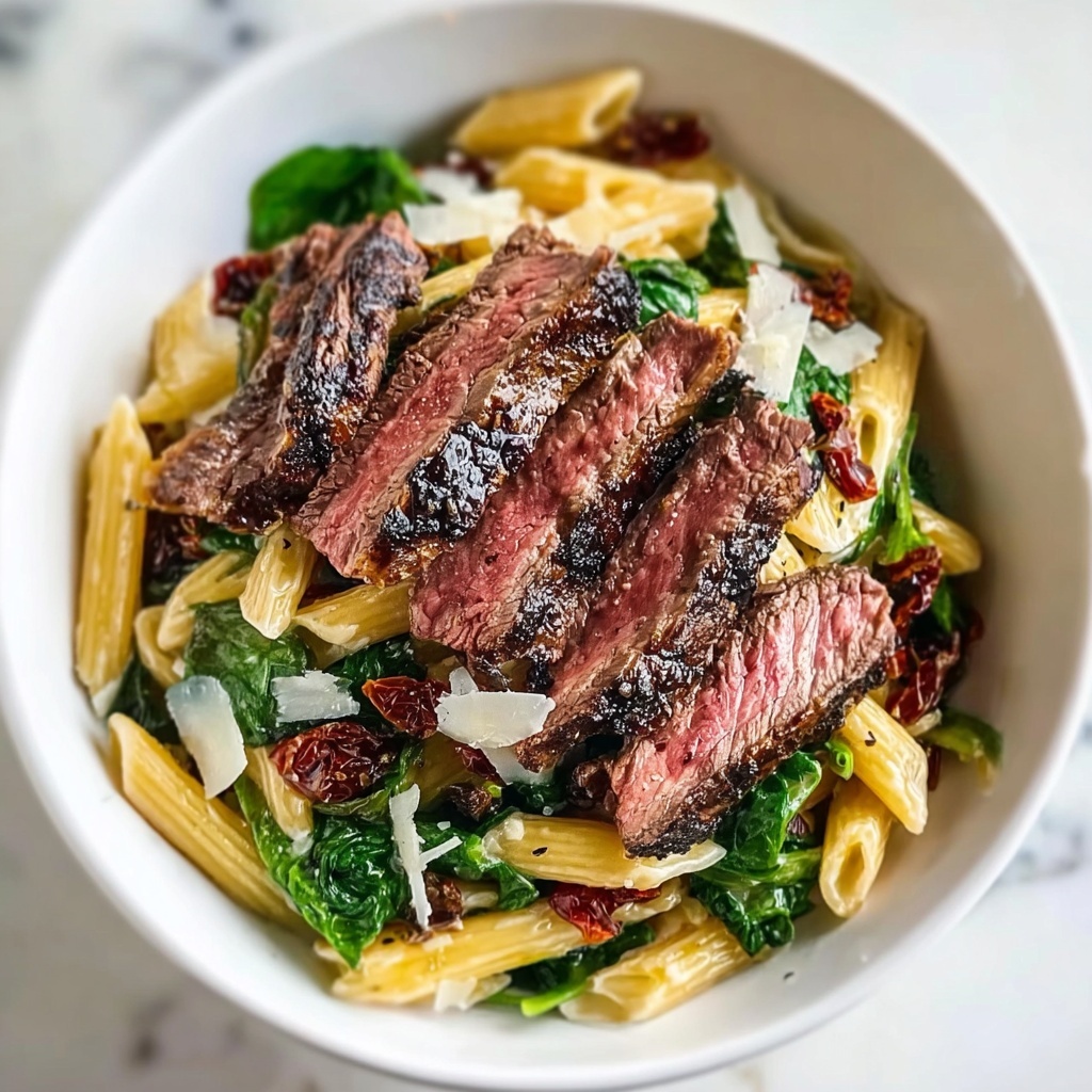 Steak Pasta with Creamy Garlic Sauce Recipe - Recipe Image