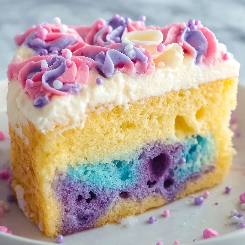 Unicorn Rainbow Jell-O Poke Cake Recipe - Recipe Image