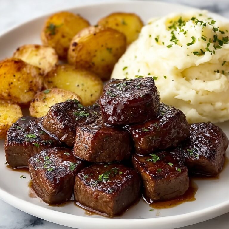 Garlic Butter Steak Bites with Cheesy Smashed Potatoes Recipe