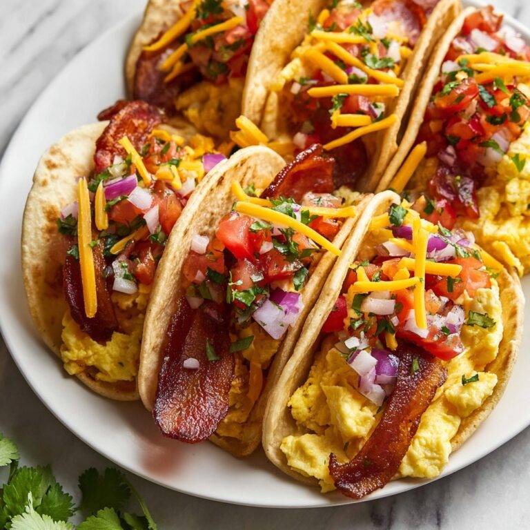 Pancake Tacos with Turkey Bacon, Scrambled Eggs, and Cheddar Recipe