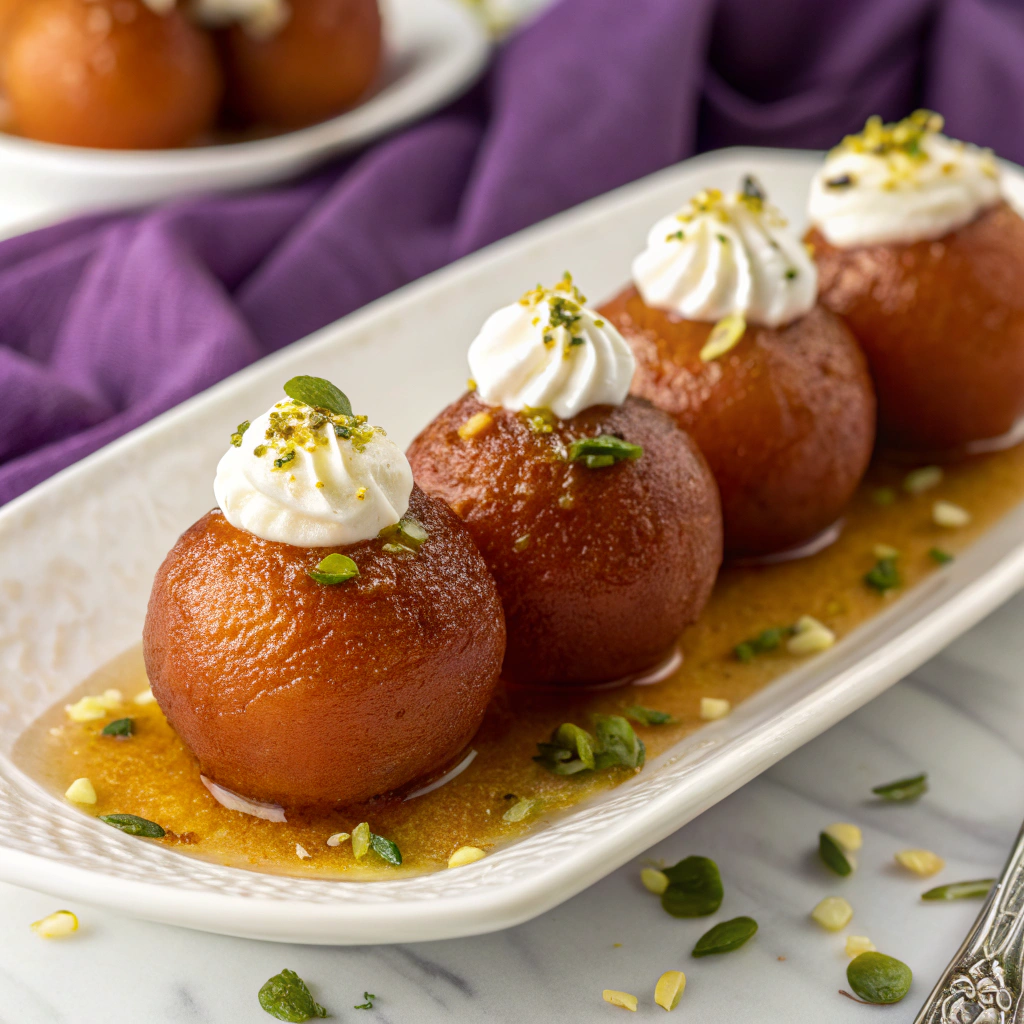 Stuffed Gulab Jamuns with Cream and Pistachio Filling Recipe - Recipe Image