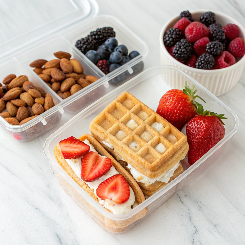 Mini Waffle Sandwiches with Strawberries for the Lunchbox Recipe - Recipe Image