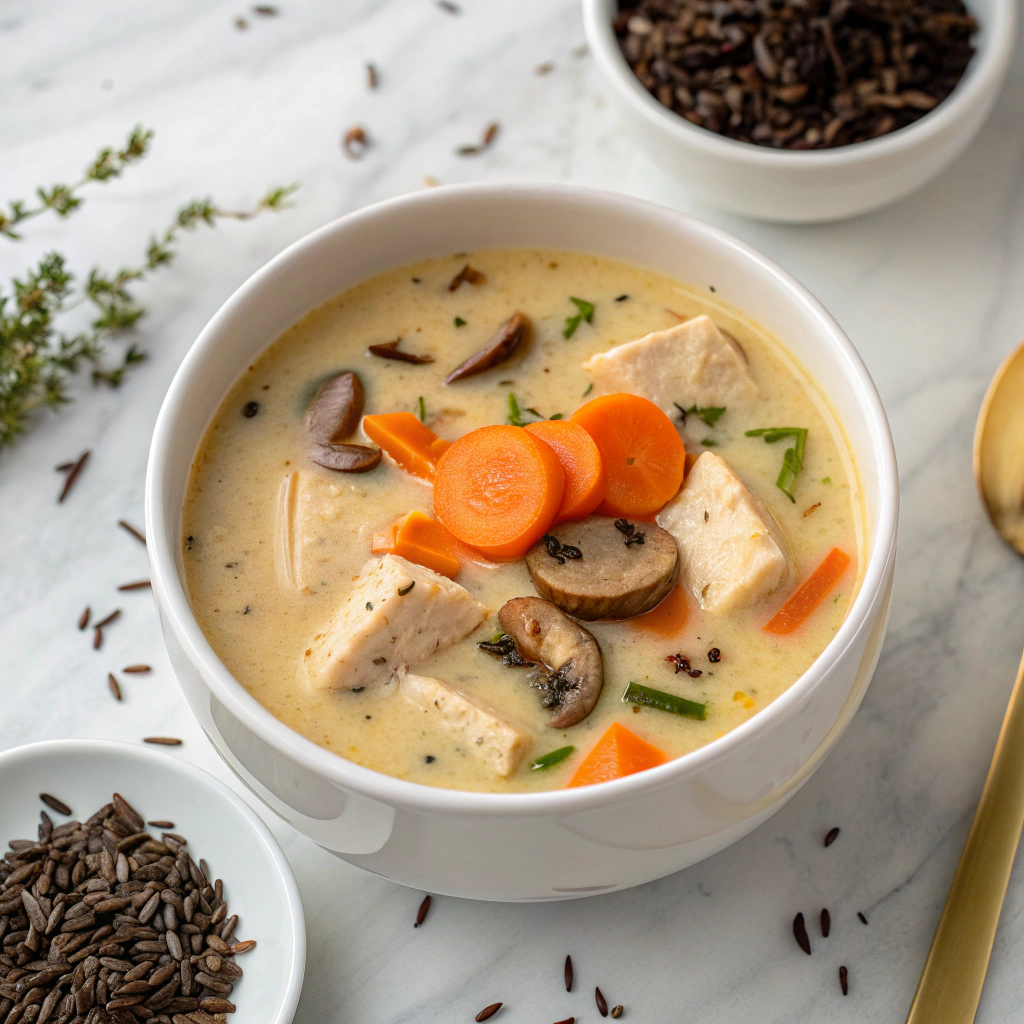 Creamy Mushroom Chicken and Wild Rice Soup Recipe - Recipe Image