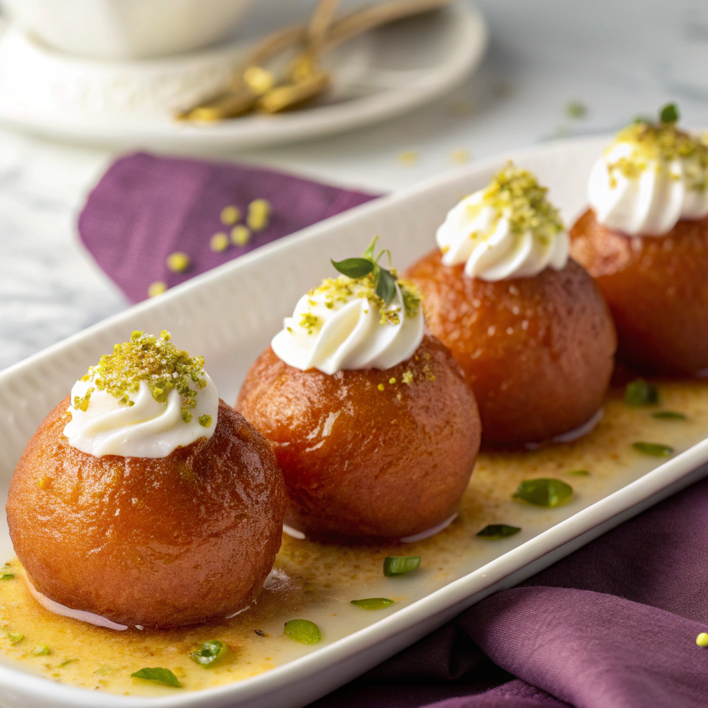 Stuffed Gulab Jamuns with Cream and Pistachio Filling Recipe - Recipe Image