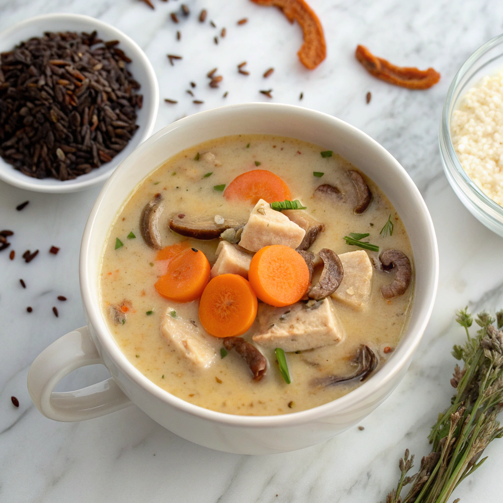 Creamy Mushroom Chicken and Wild Rice Soup Recipe - Recipe Image