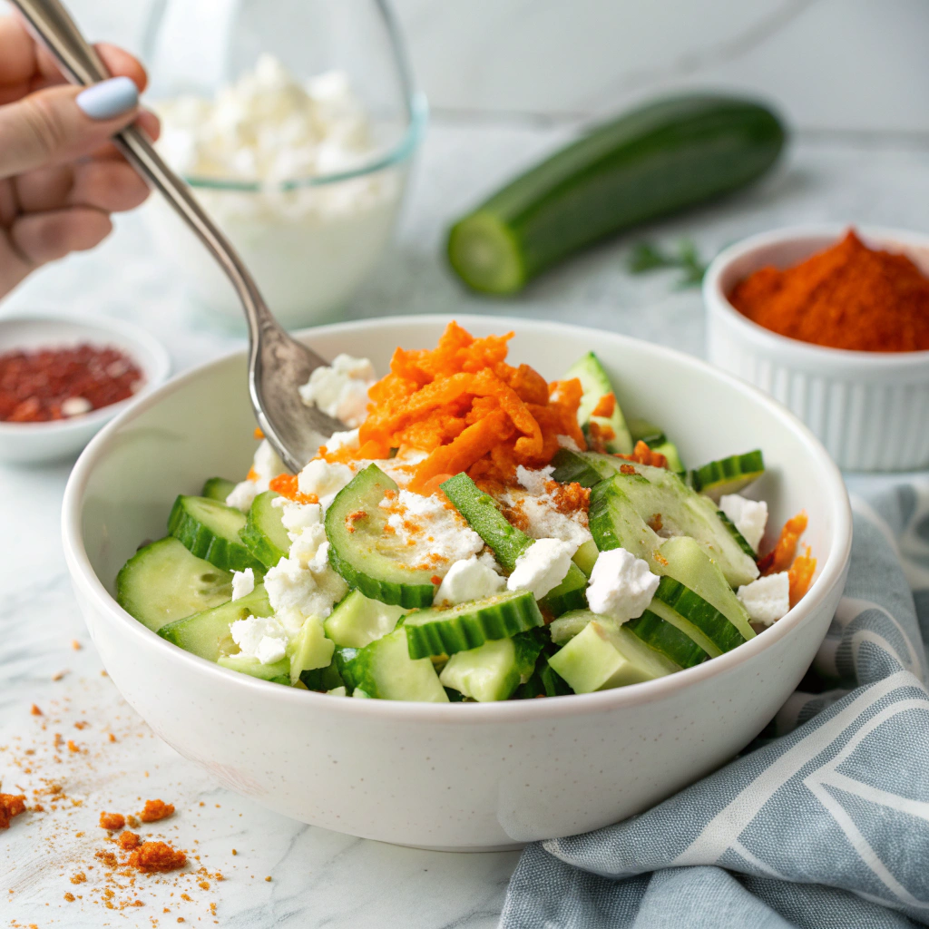 Cucumber Snack with Cheese and Savory Toppings Recipe - Recipe Image