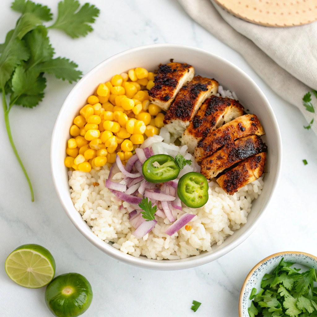 Mexican Street Corn Chicken Rice Bowl Recipe - Recipe Image