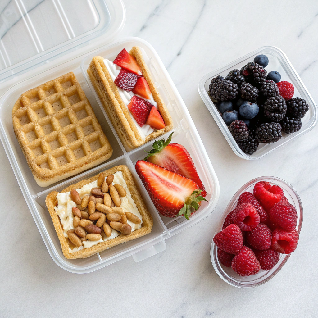 Mini Waffle Sandwiches with Strawberries for the Lunchbox Recipe - Recipe Image