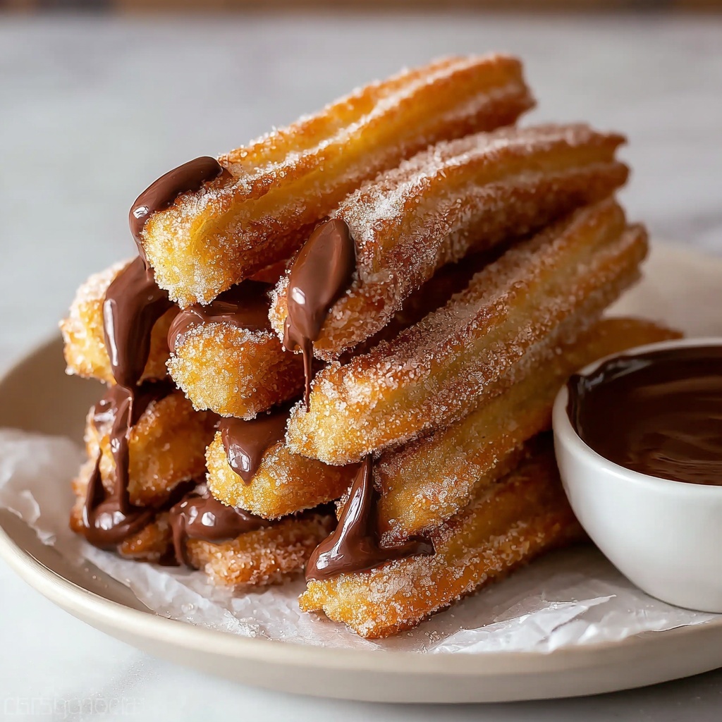 Easy Homemade Churros with Chocolate Sauce Recipe - Recipe Image