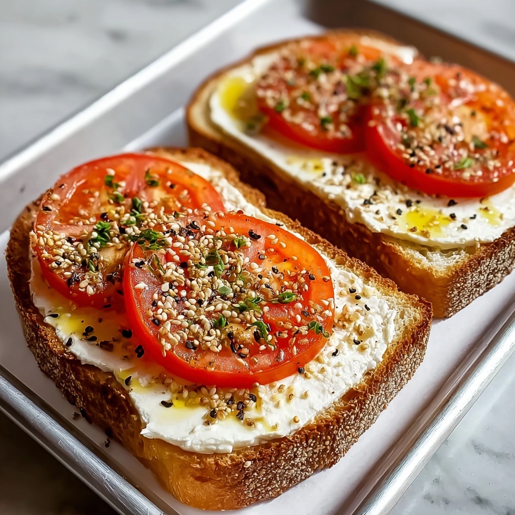 Ricotta & Tomato Toast with Sesame Seeds & Olive Oil Recipe - Recipe Image