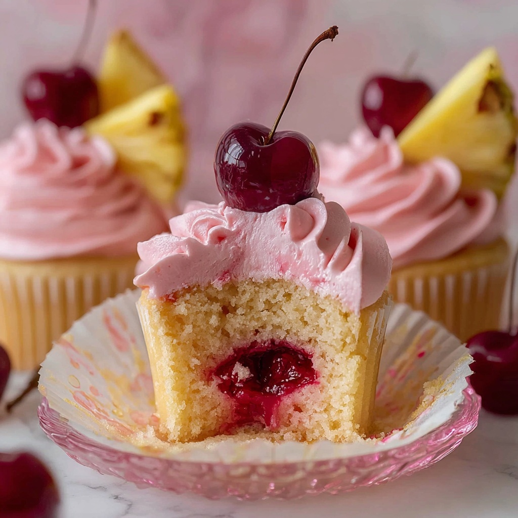 Pineapple Cupcakes with Cherry Frosting Recipe - Recipe Image