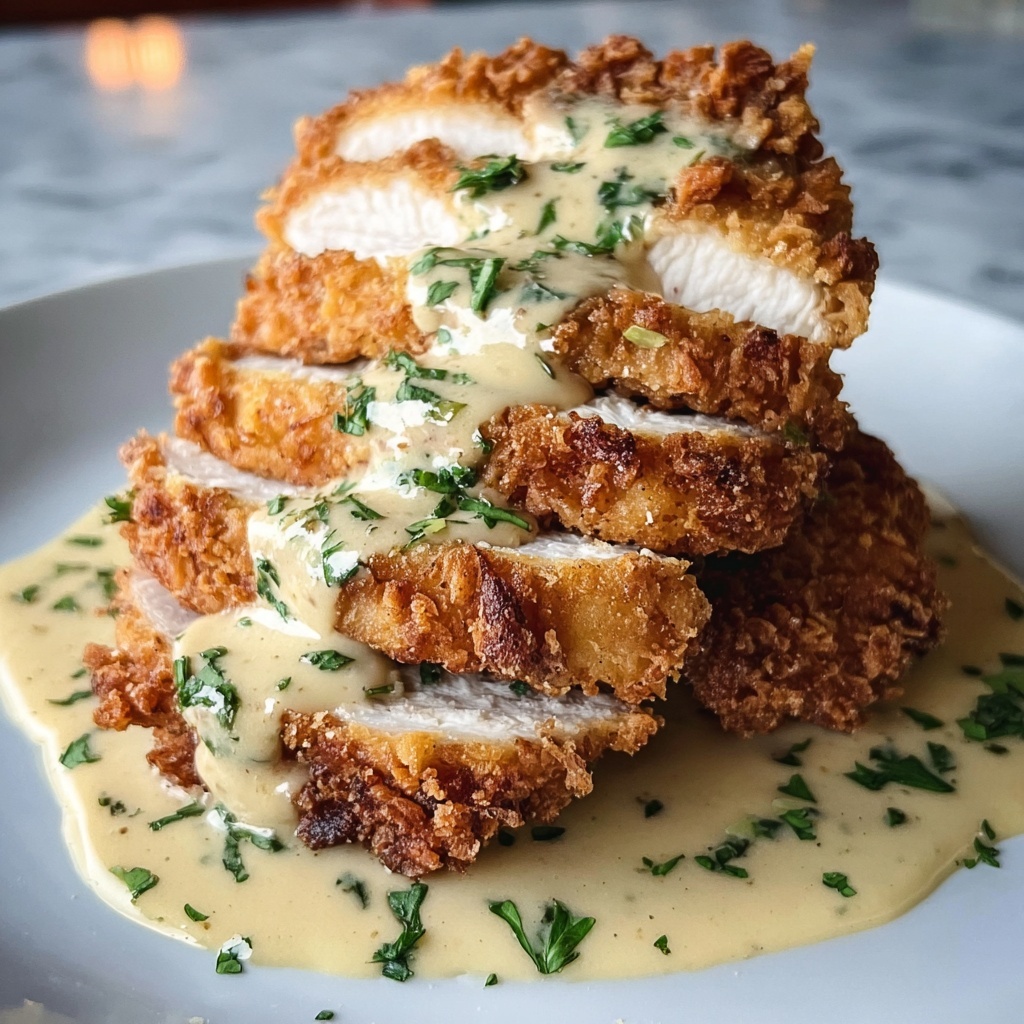 Parmesan Crusted Chicken with Creamy Garlic Sauce Recipe - Recipe Image
