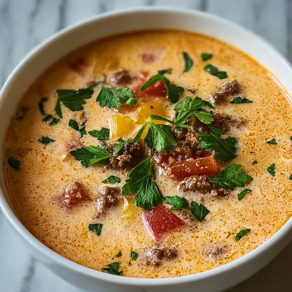 Creamy Slow Cooker Cheeseburger Soup Recipe - Recipe Image