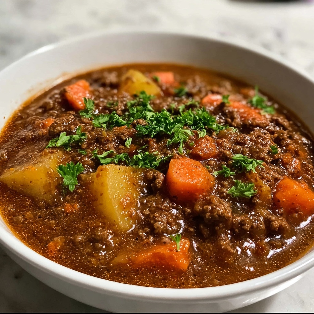 Hearty Ground Beef Stew with Red Potatoes and Vegetables Recipe - Recipe Image