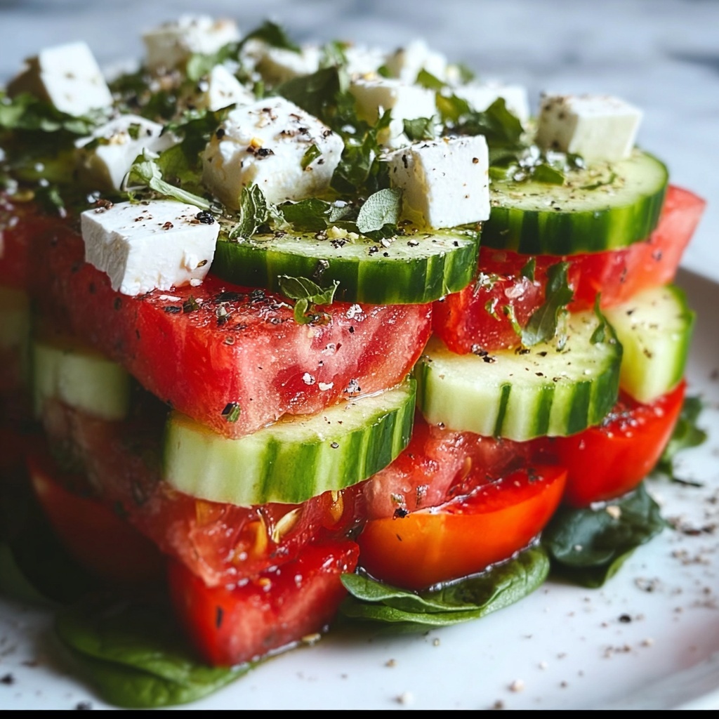 Simple Watermelon Cucumber Feta Salad Recipe - Recipe Image