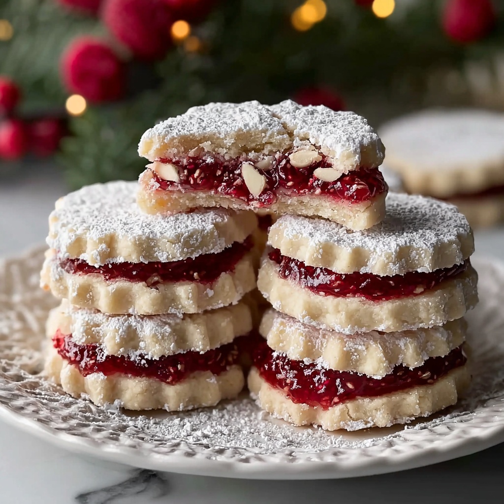 Raspberry-Filled Almond Snow Cookies – Festive Treat Recipe - Recipe Image