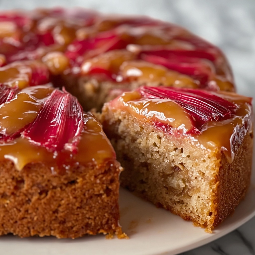 Upside-Down Rhubarb Cake with Caramel Swirls Recipe - Recipe Image