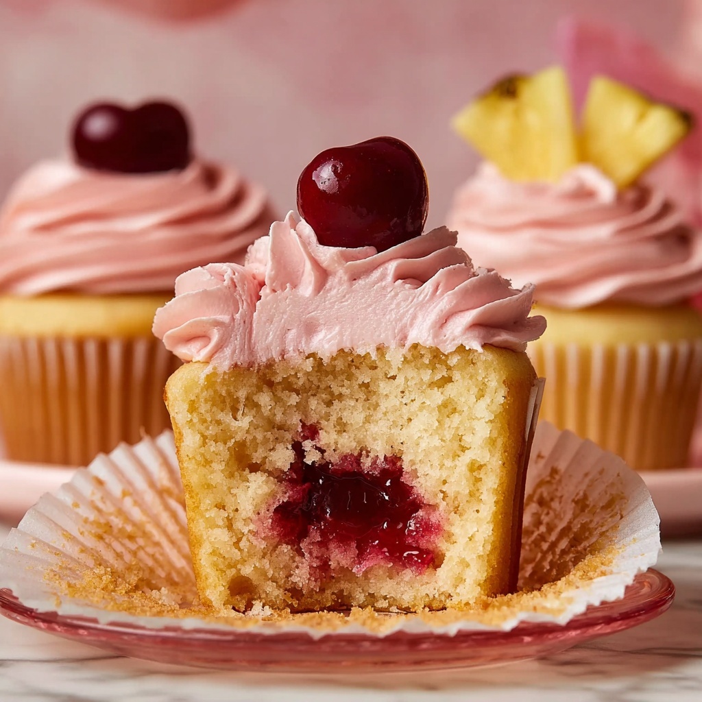 Pineapple Cupcakes with Cherry Frosting Recipe - Recipe Image
