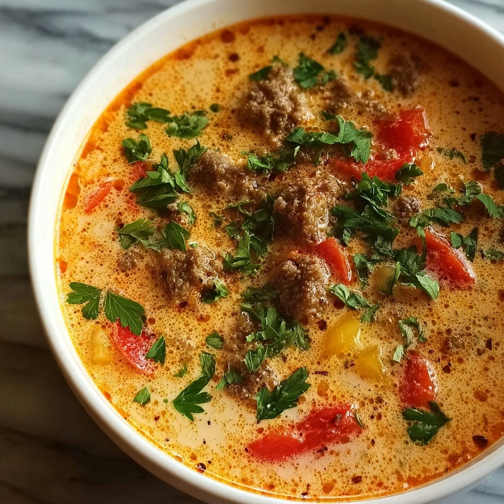 Creamy Slow Cooker Cheeseburger Soup Recipe - Recipe Image