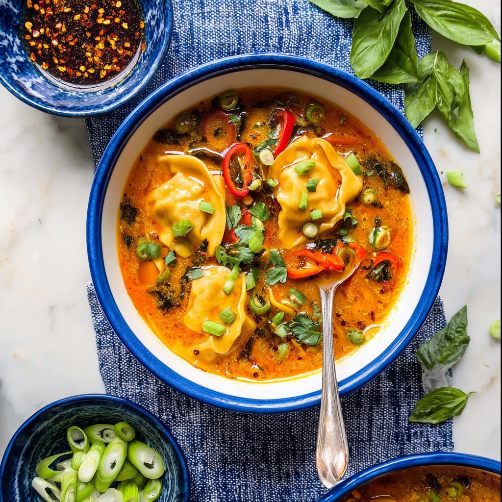 Red Curry Wonton Soup with Coconut and Fresh Herbs Recipe - Recipe Image