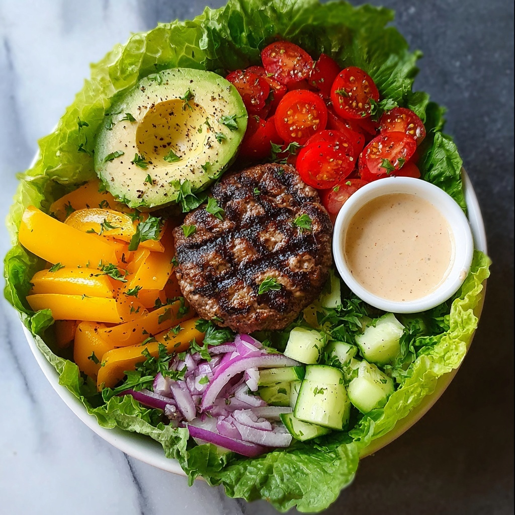 Juicy Grilled Burger Bowls with Fresh Vegetables Recipe - Recipe Image